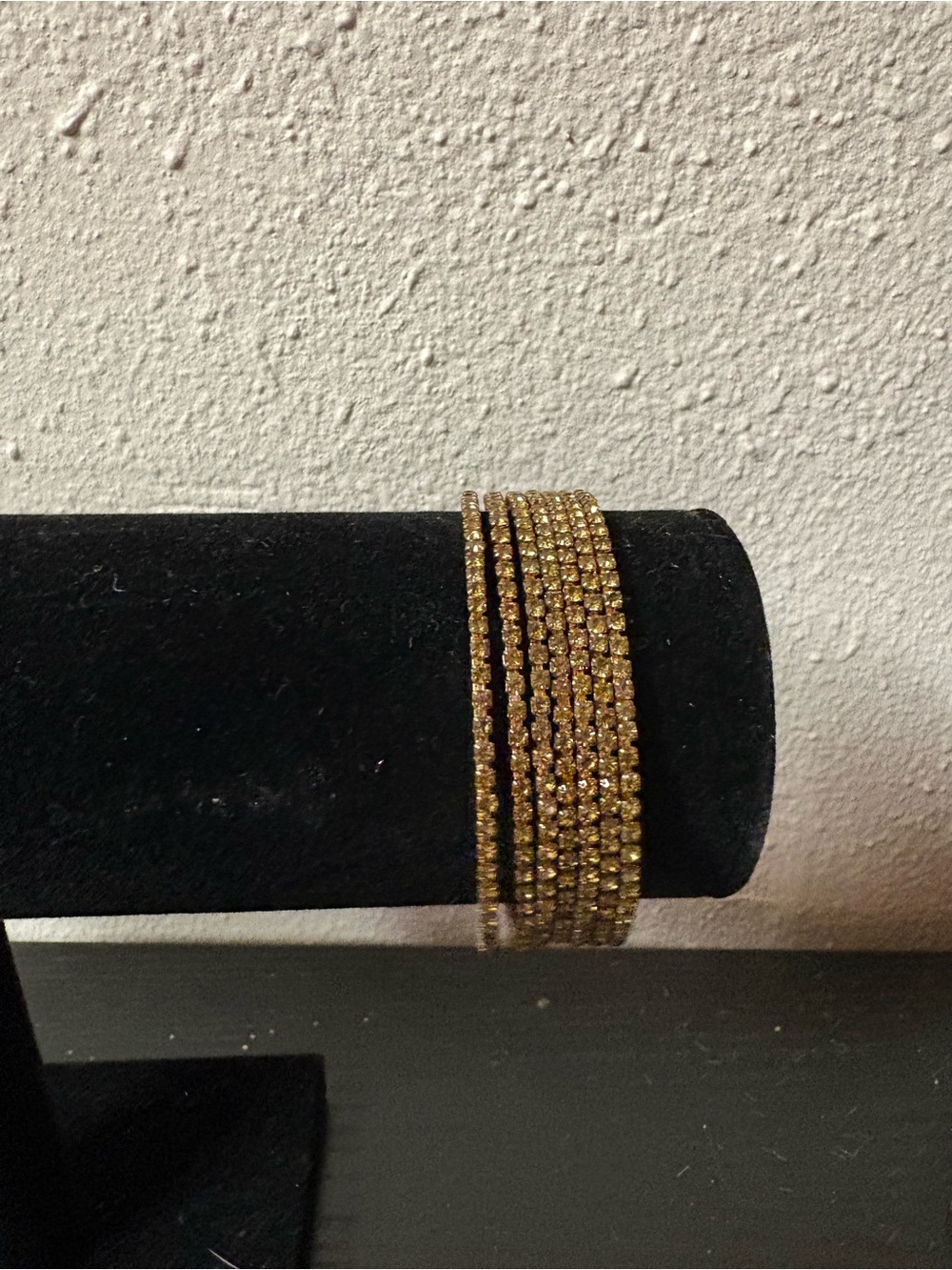 Gold Tone Rhinestone Bangle Bracelet Set of 7 Stackable Bracelets